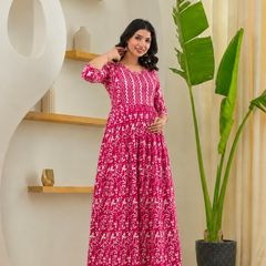 Floral Cotton Feeding Dress for Maternity