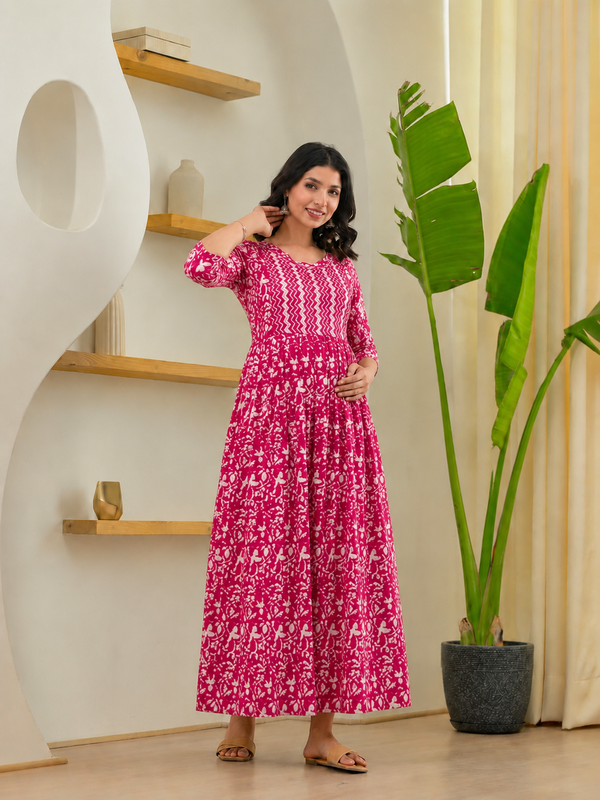 Floral Cotton Feeding Dress for Maternity