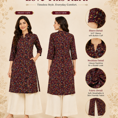 Women's Red Bird Print Cotton A-Line Kurta