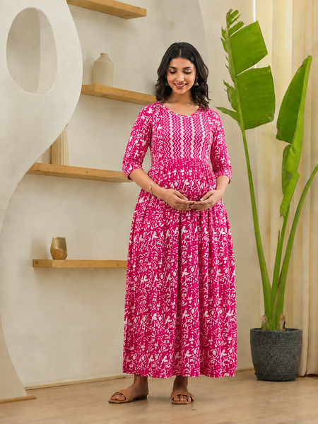 Floral Cotton Feeding Dress for Maternity