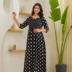 Women's Floral & Zigzag Anarkali Maternity Feeding Dress