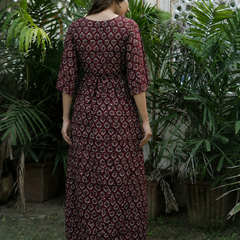 Women's Cotton Paan Floral Maternity Feeding Dress with Zipper