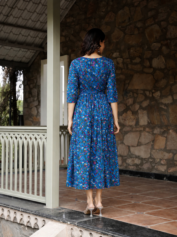 Women's Cotton Floral Maternity Feeding Dress with Zipper