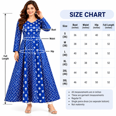 Royal Blue Floral & Zigzag Print Cotton Blend Anarkali Suit Set With Dupatta