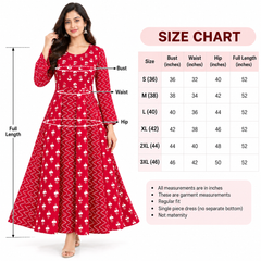Red Floral & Zigzag Print Cotton Blend Anarkali Suit Set Without Dupatta