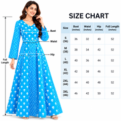 Sky Blue Floral & Zigzag Print Cotton Blend Anarkali Suit Set Without Dupatta