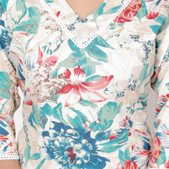Classic Cotton Teal Green Floral Printed Kurta Set