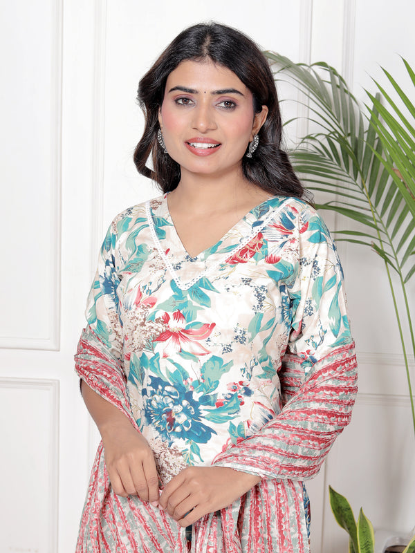 Classic Cotton Bright Pink Floral Printed Kurta Set