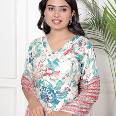 Classic Cotton Teal Green Floral Printed Kurta Set