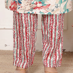 Classic Cotton White Pink Floral Printed Kurta Set