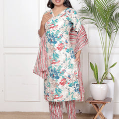 Classic Cotton Bright Pink Floral Printed Kurta Set