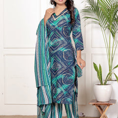 Classic Cotton Teal Green Floral Printed Kurta Set