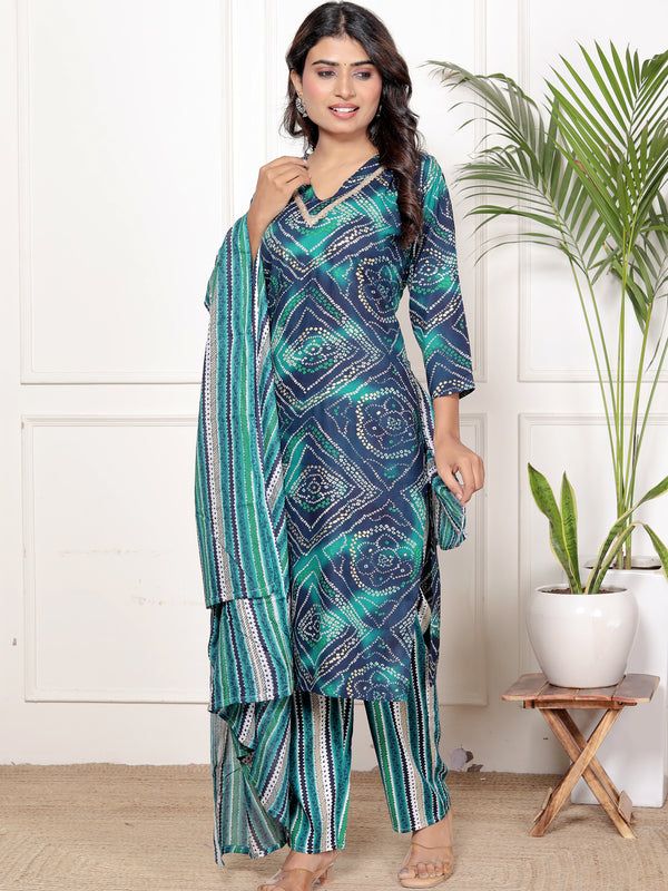 Classic Cotton Teal Green Floral Printed Kurta Set