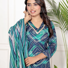 Classic Cotton Teal Green Floral Printed Kurta Set