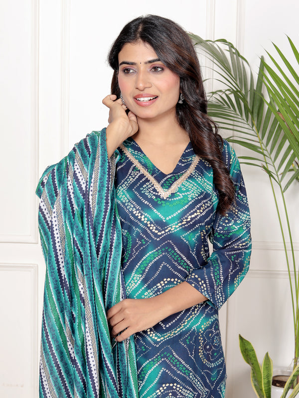 Classic Cotton Teal Green Floral Printed Kurta Set