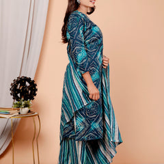 Classic Cotton Teal Green Floral Printed Kurta Set