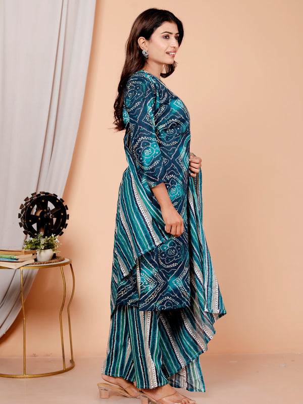 Classic Cotton Teal Green Floral Printed Kurta Set
