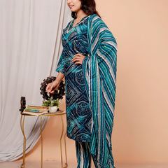 Classic Cotton Teal Green Floral Printed Kurta Set