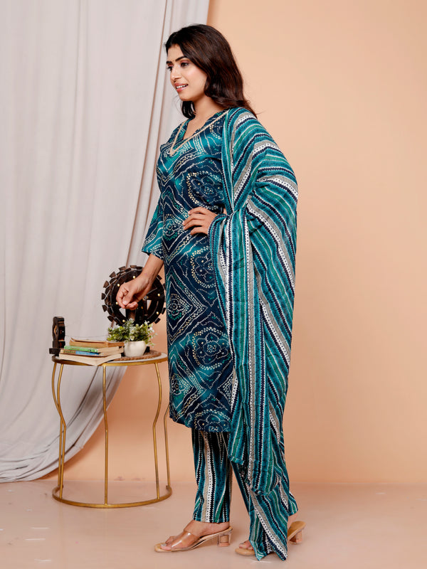 Classic Cotton Teal Green Floral Printed Kurta Set