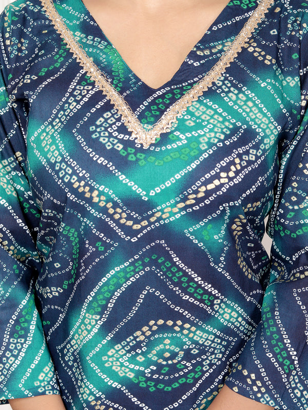 Classic Cotton Teal Green Floral Printed Kurta Set