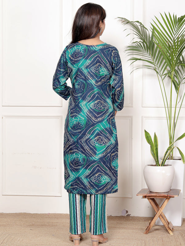 Classic Cotton Teal Green Floral Printed Kurta Set