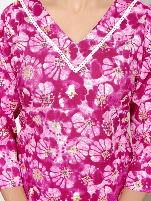 Classic Cotton Teal Green Floral Printed Kurta Set