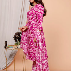 Classic Cotton Teal Green Floral Printed Kurta Set