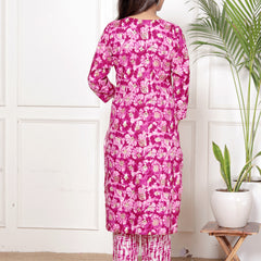 Classic Cotton Teal Green Floral Printed Kurta Set