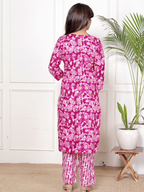 Classic Cotton Teal Green Floral Printed Kurta Set