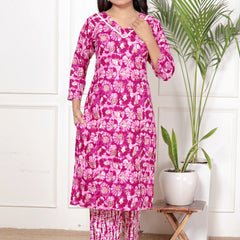 Classic Cotton Teal Green Floral Printed Kurta Set