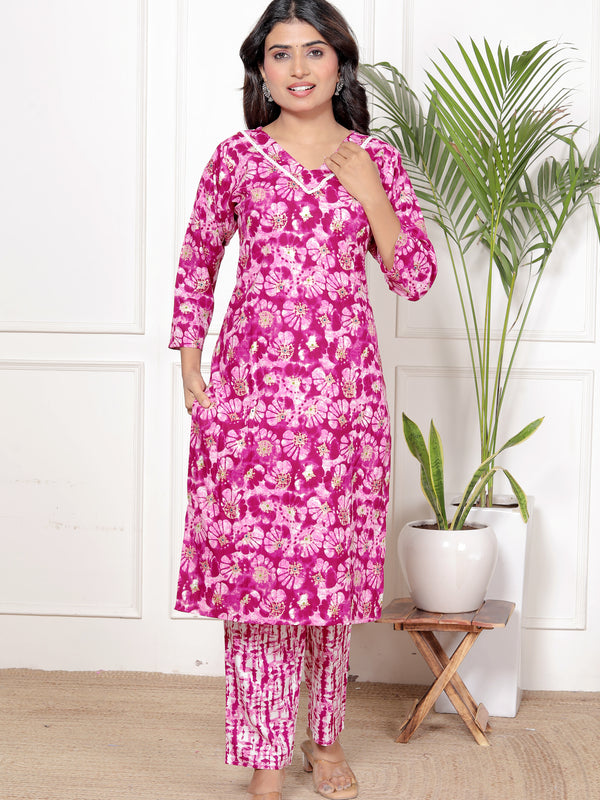 Classic Cotton Teal Green Floral Printed Kurta Set