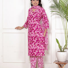Classic Cotton Teal Green Floral Printed Kurta Set