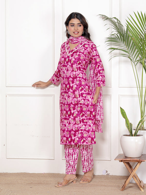 Classic Cotton Teal Green Floral Printed Kurta Set