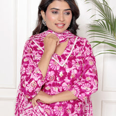 Classic Cotton Bright Pink Floral Printed Kurta Set