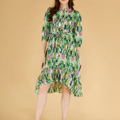 Printed Multicolor Cotton Blend Ethnic Frill Dress