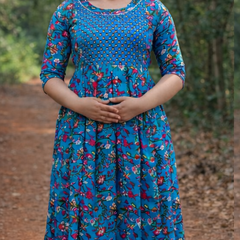 Women's Cotton Floral Maternity Feeding Dress with Zipper