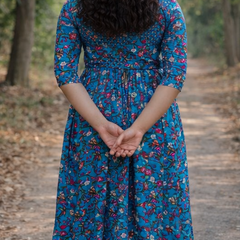 Women's Cotton Floral Maternity Feeding Dress with Zipper