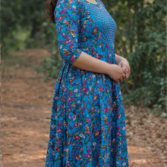 Women's Cotton Floral Maternity Feeding Dress with Zipper