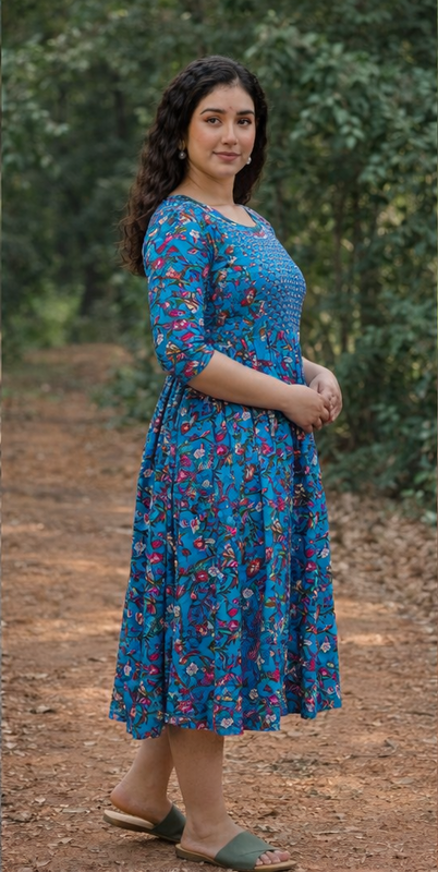 Women's Cotton Floral Maternity Feeding Dress with Zipper