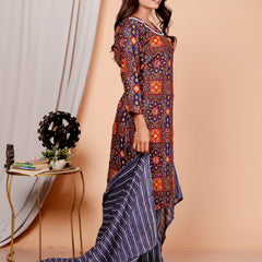 Classic Cotton Orange Blue Floral Printed Kurta Set