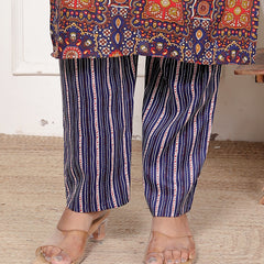 Classic Cotton Orange Blue Floral Printed Kurta Set