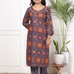 Classic Cotton Orange Blue Floral Printed Kurta Set