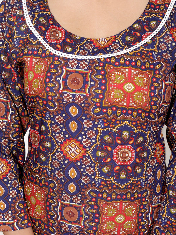 Classic Cotton Orange Blue Floral Printed Kurta Set