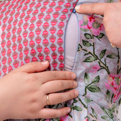 Women's Cotton Grey Floral Maternity Feeding Dress with Zipper