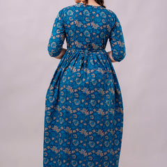 Women's Cotton Floral Maternity Feeding Dress with Zipper