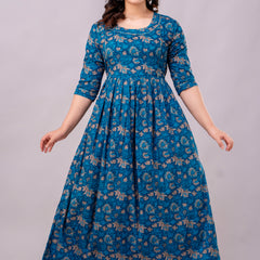 Women's Cotton Floral Maternity Feeding Dress with Zipper