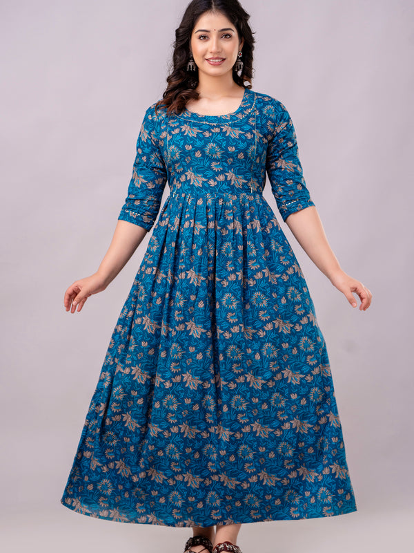 Women's Cotton Floral Maternity Feeding Dress with Zipper
