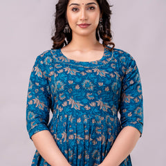 Women's Cotton Floral Maternity Feeding Dress with Zipper