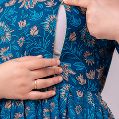 Women's Cotton Floral Maternity Feeding Dress with Zipper