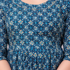 Women's Cotton Teal Blue Floral Maternity Feeding Dress with Zipper